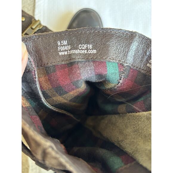 Born Erie Mid-Calf Boots Women 9.5 Choco Brown Leather Distressed Western Buckle - Picture 7 of 9